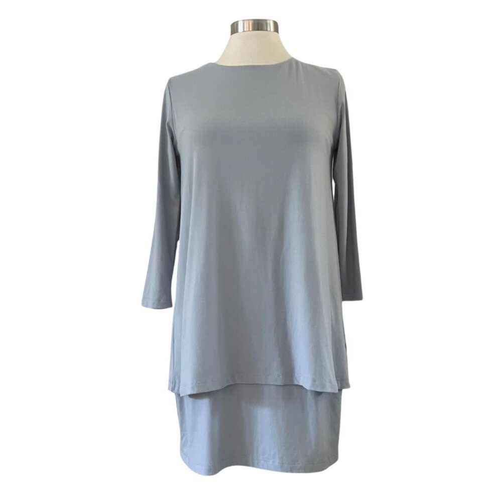Susana Monaco Gray 3/4 Sleeve Layered Stretchy Sheath Mini Dress Size Small